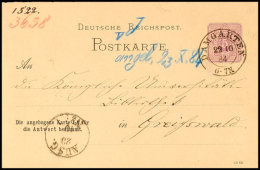 "DAMGARTEN 22 10 84" - K2, OPD Stralsund, Klar Auf Frage-GS-Postkarte DR 5 Pfg Nach Greifswald, Katalog: DR P13/01... - Otros & Sin Clasificación