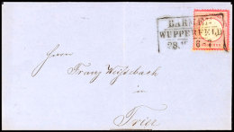 "BARMEN WUPPERFELD 28 10 (1872)" - Ra3, OPD Düsseldorf, Auf Brief DR 1 Gr. (minimal Patina) Nach Trier,... - Autres & Non Classés