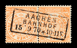 "AACHEN BAHNHOF", Ra3 Klar Und Zentrisch Auf Waager. Paar NDP 1/2 Gr. Orange, Katalog: NDP 15 OAACHEN Railway... - Otros & Sin Clasificación