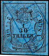 "FALKENBURG" - Blauer Ra2, Teilabschlag "FALKENBU" Diagonal Auf Vollrandiger 1/30 Th., Dünnstelle, Katalog:... - Oldenbourg