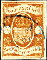 1/2 Groschen Dunkelbraun, Allseits Vollrandiges Und Farbfrisches Kabinettstück Mit Entwertung Durch Blauen K2... - Oldenbourg