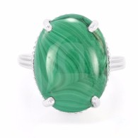 Anello In Argento 925 Sterling Placcato Oro Con Malachite - Rings