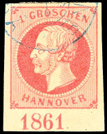 1 Groschen Rosa, Unterrandstück Mit Jahreszahl "1861" (Stellung III), Allseits Vollrandig Und Farbfrisch, Klar... - Hannover