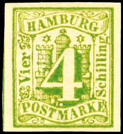 4 Schilling, Gelbgrün, Vollrandig, Ungebraucht Mit Originalgummierung, Mi. 100.-, Katalog: 5a *4 Shilling,... - Hambourg