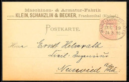 "MAINZ-LUDWIGSHAFEN BAHNPOST ZUG 19 24.3.90" - Reichspost-Bahnpost-Ovalstempel Klar Auf Postkarte Bayern 5 Pfg Mit... - Other & Unclassified