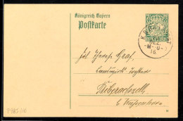 "K.B.BAHNPOST -M--Ü-3 20 DEZ. 16", Auf GS-Postkarte 7 1/2 Pfg  Wappen In 1916 Nach Biberachzell, Katalog:... - Otros & Sin Clasificación