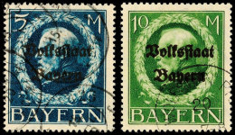 5 U. 10 Mk Ludwig, Aufdruck "Volksstaat Bayern", Spätdrucke, Tadellos Gestempelt, Gepr. Infla, Katalog:... - Autres & Non Classés