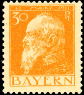 30 Pfg. Luitpold, Type I, Probedruck In Orange, Ungebraucht, Leicht Bügig, Signiert Pfenninger, Fotokurzbefund... - Otros & Sin Clasificación