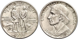 1/2 Dollar, 1938, S, Boone, KM 165.2, Vz-st.  Vz-st1 / 2 Dollar, 1938, S, Boone, KM 165. 2, Extremly Fine To... - Otros & Sin Clasificación