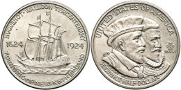 1/2 Dollar, 1924, Hugueno-Walloon, KM 154, Etwas Grünspanig, St.  St1 / 2 Dollar, 1924, Hugueno-Walloon,... - Autres & Non Classés