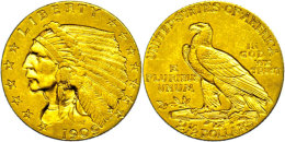 2 1/2 Dollars, Gold, 1909, Indian Head, Fb. 120, Ss-vz.  Ss-vz2 + Dollars, Gold, 1909, Indian Head, Fb. 120,... - Other & Unclassified