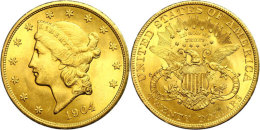 20 Dollars Gold, 1904, Double Eagle, Liberty Head, Fb. 177, Minimale Randfehler, Ss-vz.  Ss-vz20 Dollars Gold,... - Autres & Non Classés