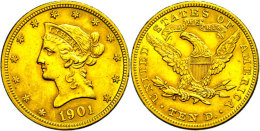 10 Dollars, Gold, 1901, Philadelphia, Fb. 158, Kl. Rf., Ss+.  Ss10 Dollars, Gold, 1901, Philadelphia, Fb. 158,... - Altri & Non Classificati