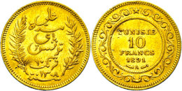 10 Francs, Gold, 1891, Ali Bei, Fb. 13, KM 226, Kl. Rf. Und Schalg, Ss.  Ss10 Franc, Gold, 1891, Ali By, Fb.... - Tunisia