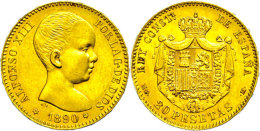 20 Pesetas, Gold, 1890, Alfonso XIII., Fb. 345, Vz.  Vz20 Pesetas, Gold, 1890, Alfonso XIII., Fb. 345,... - Sonstige & Ohne Zuordnung