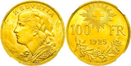 100 Franken, Gold, 1925, HMZ 2-1193a, In Plastikholder Der NGC Mit Der Bewertung "MS 65".  MS 65100 Franc,... - Autres & Non Classés