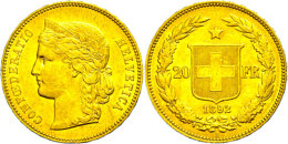 20 Franken, Gold, 1892, Fb. 495, Kl. Rf., Vz.  Vz20 Franc, Gold, 1892, Fb. 495, Small Edge Nick, Extremley Fine... - Autres & Non Classés