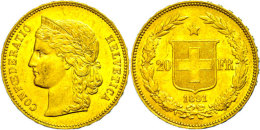 20 Franken, Gold, 1891, Fb. 495, Kl. Rf., Vz.  Vz20 Franc, Gold, 1891, Fb. 495, Small Edge Nick, Extremley Fine... - Autres & Non Classés