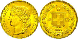20 Franken, Gold, 1890, Fb. 495, Vz.  Vz20 Franc, Gold, 1890, Fb. 495, Extremley Fine  Vz - Autres & Non Classés