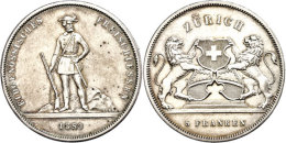 5 Franken, 1859, Zürich, HMZ 2-1343c, Wz. Rf., Vz.  Vz5 Franc, 1859, Zurich, HMZ 2-1343c, Watermark. Edge... - Autres & Non Classés