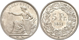 5 Franken, 1851, HMZ 2-1197b, Vz+.  5 Franc, 1851, HMZ 2-1197b, Extremly Fine . - Other & Unclassified