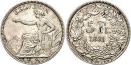 5 Franken, 1851, HMZ 2-1197b, Kl. Rf., Ss.  Ss5 Franc, 1851, HMZ 2-1197b, Small Edge Nick, Very Fine.  Ss - Other & Unclassified