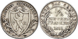 Appenzell, 1/2 Franken, 1809, HMZ 2-30, Ss.  SsAppenzell, + Franc, 1809, HMZ 2-30, Very Fine.  Ss - Otros & Sin Clasificación