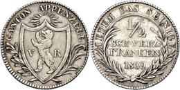 Appenzell, 1/2 Franken, 1809, HMZ 2-30, Ss.  SsAppenzell, + Franc, 1809, HMZ 2-30, Very Fine.  Ss - Autres & Non Classés