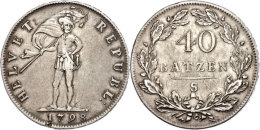 Helvetische Republik, Taler, 1798, 2-1185c, Ende Der Fahnenstange Bei "L", Ss.  SsHelvetic Republic, Thaler,... - Autres & Non Classés