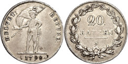 Helvetische Republik, 20 Batzen, 1798, HMZ 2-1186d, Kl. Schrötlingsfehler Am Rand, F. Ss.  SsHelvetic... - Otros & Sin Clasificación