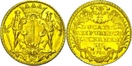 Luzern, 1 Dukat Gold, 1741, Wappenschild Mit 2 Wilden Männern, Rs. 4zeilige Schrift, FB 323, KM 62, Ss-vz ... - Otros & Sin Clasificación