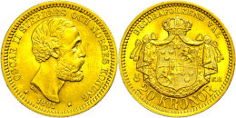 20 Kronen, Gold, 1881, Oskar II., Fb. 93a, Vz.  Vz20 Coronas, Gold, 1881, Oskar II., Fb. 93a, Extremley Fine ... - Schweden