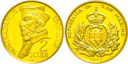 2 Scudi, Gold, 2003, Rom, Nostradamus, Fb. 94, Ca. 5,81g Fein, Mit Zertifikat In Ausgabeschatulle, PP.  PP2... - Saint-Marin