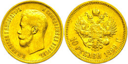 10 Rubel, Gold, 1899, Nikolaus II., Fb. 179, Randfehler, Ss.  Ss10 Rouble, Gold, 1899, Nikolaus II., Fb. 179,... - Russie