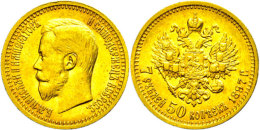 7 1/2 Rubel, Gold, 1897, Nikolaus II., Fb. 178, Ss.  Ss7 + Rouble, Gold, 1897, Nikolaus II., Fb. 178, Very... - Rusia