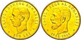 100 Lei, Gold, 1906, Karl I., 40jähriges Regierungsjubiläum, Fb. 4, Auflage Nur 3000, Kl. Rf., Vz. ... - Rumänien