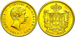 1000 Reis, Gold, 1855, Pedro V., Fb. 149, Vz.  Vz1000 Rice, Gold, 1855, Pedro V., Fb. 149, Extremley Fine  Vz - Portugal