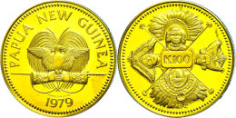 100 Kina, 1979, 900er Gold, 9,57g, Das Nationalemblem, KM 15, Im Blister, PP  PP100 Kina, 1979, 900er Gold, 9,... - Papúa Nueva Guinea
