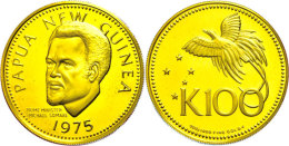 100 Kina, 1975, 900er Gold, 9,57g, Sir Michael Thomas Somare, Sch. 9, KM 9, Im Blister, PP  PP100 Kina, 1975,... - Papúa Nueva Guinea