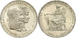 2 Gulden, 1879, Franz Joseph II., Silberhochzeit, Vz  Vz2 Guilder, 1879, Francis Joseph II., Silver Wedding,... - Autriche