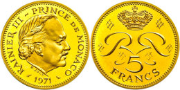 5 Francs, Gold, 1971, Probe, Rainer III., 39,15g, 920er Gold, KM PE16b, Auflage Nur 250 Stück!, St.  St5... - Autres & Non Classés