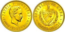 5 Pesos, Gold, 1916, Fb. 4, F. Vz.  5 Peso, Gold, 1916, Fb. 4, F. Extremley Fine - Kuba