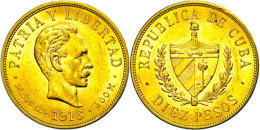 10 Pesos, Gold, 1916, Fb. 3, Ss-vz.  Ss-vz10 Peso, Gold, 1916, Fb. 3, Very Fine To Extremly Fine.  Ss-vz - Cuba