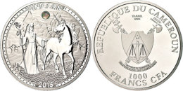 1000 Francs CFA, 2015, 999/1000 Silber, 20g, Einhorn Mit Einem Opal Als Mond, In Kapsel Und Etui, Mit Zertifikat,... - Cameroon