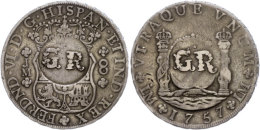 6 Shillings 8 Pence, O.J.(1758), Georg II., Gegenstempel "GR" Auf 8 Reales 1757 (Lima), Kratzer, Selten,... - Jamaica