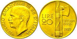 20 Lire, Gold, 1923, Victor Emanuel III., 1. Jahrestag Des Marsches Der Faschisten Auf Rom, Fb. 31, Randschlag, Vz.... - Altri & Non Classificati