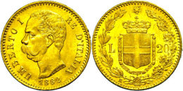 20 Lire, Gold, 1882, Umberto I., Fb. 21, Randfehler, Vz.  Vz20 Liras, Gold, 1882, Umberto I., Fb. 21, Margin... - Other & Unclassified