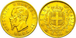 20 Lire, Gold, 1873, Victor Emanuel II., Mailand, Fb. 13, Kl. Rf., Kratzer, Ss.  Ss20 Liras, Gold, 1873, Victor... - Other & Unclassified