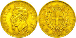 10 Lire, Gold, 1863, Victor Emanuel II., Turin, Fb. 15, Kl. Rf., Ss.  Ss10 Liras, Gold, 1863, Victor Immanuel... - Other & Unclassified