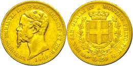 Sardinien, 20 Lire, Gold, 1859, Victor Emanuel II., Mzz. Adlerkopf, Fb. 1146, Kl. Rf., Ss.  SsSardinia, 20... - Autres & Non Classés